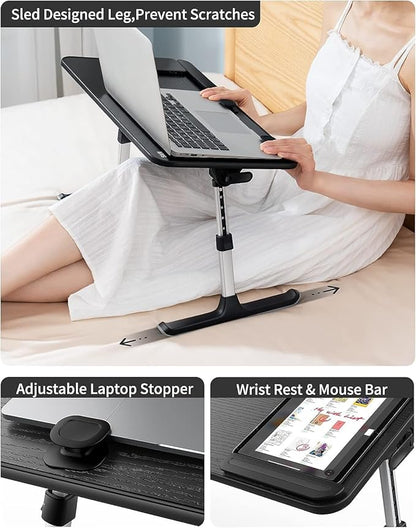 Laptop Desk for Bed, SAIJI Height & Angle Adjustable Laptop Stand for Bed, Lap Desk Bed Tray Table, Light Weight Foldable Portable Laptop table for Couch Sofa Chair Floor Desk for Adults, Kids (Black)