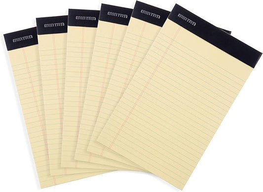 Mintra Office Legal Pads - ((BASIC CANARY 6pk, 5in x 8in, NARROW RULED)) - 50 Sheets per Notepad, Micro perforated Writing Pad, Notebook Paper for School, College, Office, Business