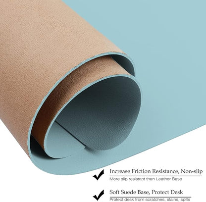 Boutilon Leather Desk Pad 35"x 17" Non-Slip Mouse Pad,Office Desk Mat,Waterprooft PU Leather Desk Blotter,Desk Pad Protector,Desk Writing Pad for Home Office Decor (L-Light Blue,35"x 17")