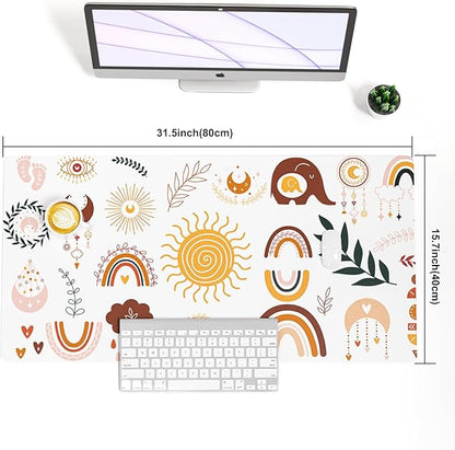 Colorful Star Boho Cute Desk Pad, Waterproof Rainbow Large Gaming Mouse pad for Girls Women Cute Desk Accessories Kawaii Office Decor, Computer Keyboard Mat for Work, Game, Office, Home 31.5" x 15.7"