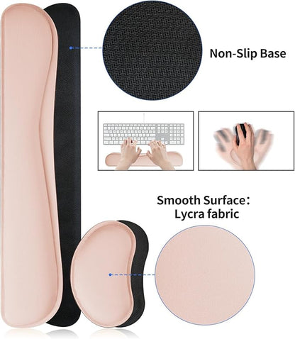 Bloss Leather Desk Pad and Keyboard Wrist Rest, Large Mouse Pad + Keyboard Pad+Mouse Wrist Support, Non-Slip Desk Mat Protector for Office, Home (35.4×15.7 Inches,Beige)
