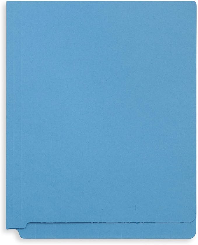 50 Blue End Tab Fastener File Folders - Reinforced Straight Cut Tab - Durable 2 Prongs Designed to Organize Standard Medical Files, Receipts, Office Reports - Letter Size, Blue, 50 Pack