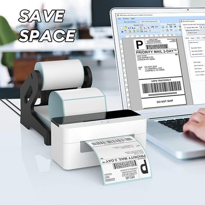 Label Holder Thermal Label Holder for Rolls and Fanfold Labels Shipping Label Stand Desktop Printer Accessory Supplies for Home, Office (Black)
