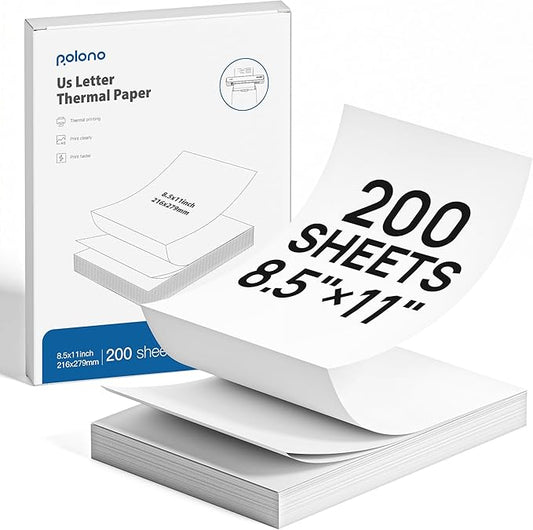 POLONO D810 Thermal Printer Paper 8.5 x 11 Inch, Advanced Thermal Printing, US Letter Size Thermal Paper Compatible with D810, Folded, Continuous, Size 8.5" x 11", 200 Sheets