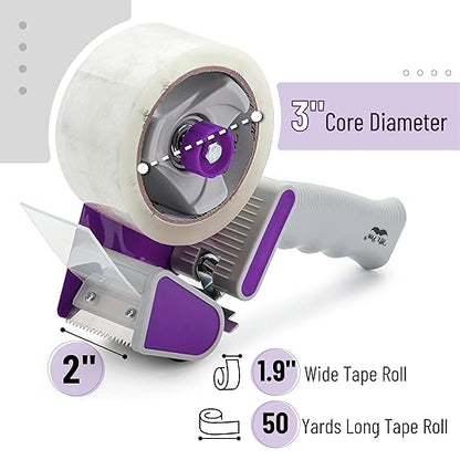 Mr. Pen- Packing Tape Dispenser Gun 2-Inch, 2 Pack with 2 Rolls Tape, Purple Heavy Duty Packing Tape with Dispenser, Packaging Tape, Clear Packing Tape, Tape Gun for Packing Boxes, Moving Tape