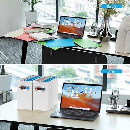 Oterri File Organizer, Small Storage Box, Cardboard File Folder Organizer, Collapsible File Box, Hanging File Organizer for Letter Size, Portable File Box with Handle, Only Box（White，8 Packs）