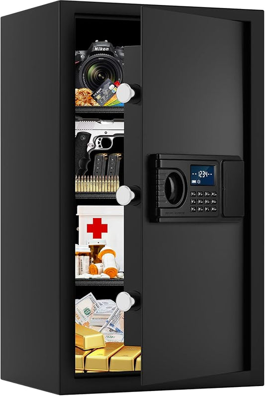 3.8 Cu ft Extra Large Safe Box Fireproof Waterproof, Security Home Safe with Fireproof Bag, LCD Digital Keypad Key Lock and Removable Shelf, Fire Document Safe for Money Medicines Jewelry Valuables