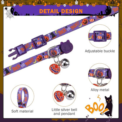 SCENEREAL Halloween Breakaway Cat Collar with Bells, Safety Buckle Soft Adjustable Cats Collars for Daily Wearing, Kitten Puppy Personalised Collars for Dogs Girl Boy
