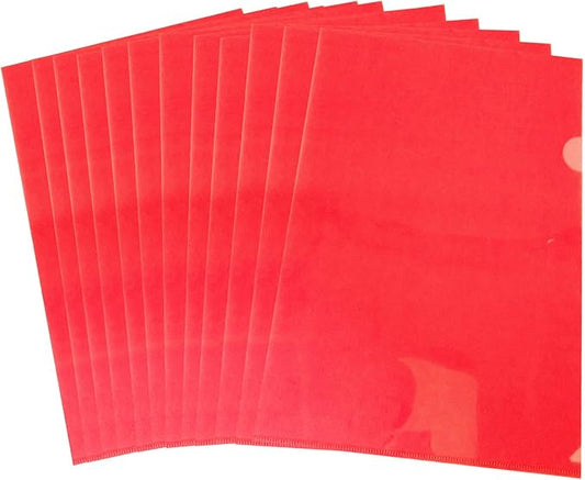 L-Type Plastic Folder Safe Project Pockets Transparent Clear Document Folder 12pcs for A4 paperPlastic Paper Jacket Sleeves in Assorted Project Folders（red）