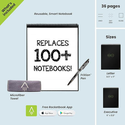 Rocketbook Flip - with 1 Pilot Frixion Pen & 1 Microfiber Cloth Included - Dark Blue Cover, Letter Size (8.5" x 11")