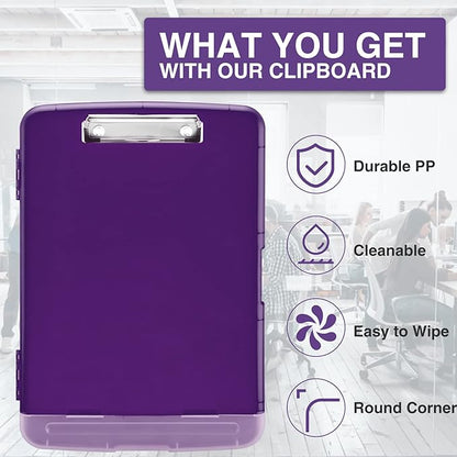 Sooez Clipboard with Storage, High Capacity Nursing Clipboards with Pen Holder, Heavy Duty Plastic Storage Clipboard with Low Profile Clip, Clipboard Folder Side-Opening, Smooth Writing for Office