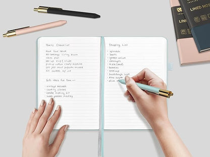 A5 Lined Leather Journal and Pen Set, Hardcover Notebook with Pen, 160 Pages 100gsm Thick Ruled Paper for Men Women, for Work, Business, School or Home Writing, 5.7'' x 8'' (Light Brown-Set1)