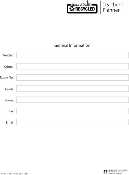 House of Doolittle Teachers Planner, Pink Leatherette Cover, 45 Weeks, 7 Periods, Seating Chart, Records, 8.5 x 11 Inch (HOD50905)