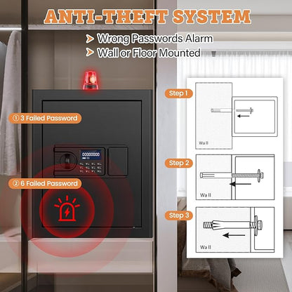 2.8 Cuft Home Safe Box with Fireproof Waterproof Bag, Large Security Digital Document Safes with LCD Keypad Keys, Anti-Theft Alert, Hidden Code Mode, Personal Combination Money Safe For Jewelry Office