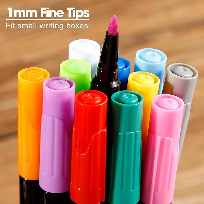 Liquid Chalk Markers for Acrylic Calendar Planning Board Clear Glass Dry Erase Board Whiteboard Window Mirror Christmas Halloween Painting, 14 Pack, 12 Vibrant Colors, 1mm Fine Points, Easy Wet Erase