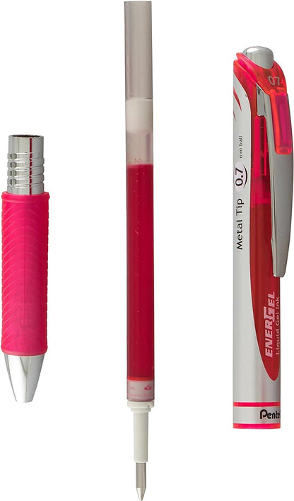 Pentel Refill Ink For EnerGel and Lancelot Gel Pen, (0.7mm) Metal Tip, Pink Ink, Pack of 12 (LR7-P)