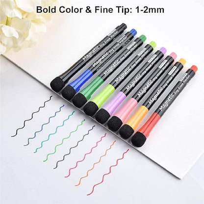 Magnetic Dry Erase Markers - Fine Tip, Assorted Colors, 8 Pack, Low Odor Whiteboard markers for kids, Work On White board & Calendar, Refrigeratorr