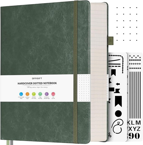Bullet Dotted Journal, Large A4 Hardcover Leather Journal, 312 Numbered Pages Thick Journal, 100gsm No Bleed Paper Dot Grid Notebook for Women Men, 8.5'' × 11'', Green
