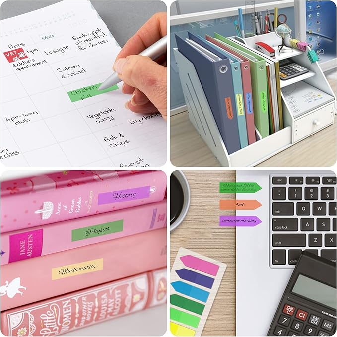 KICNIC Page Markers Colored Sticky Tabs 1600 Pcs, Translucent Arrow Flags for Page Marking, Fluorescent Index Tab Stickers for Notebooks, Small Sticky Notes Flags [8 Colors, 8 Sets]