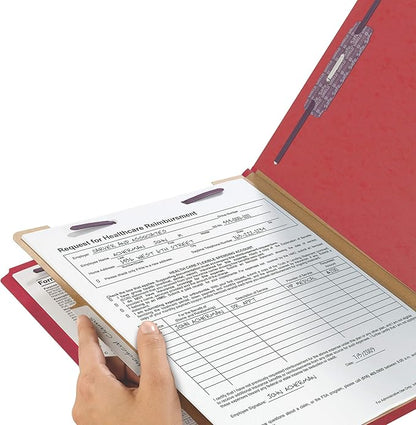 Smead Pressboard Classification File Folder with SafeSHIELD Fasteners, 1 Divider, 2" Expansion, Legal Size, Bright Red, 10 per Box (18731)