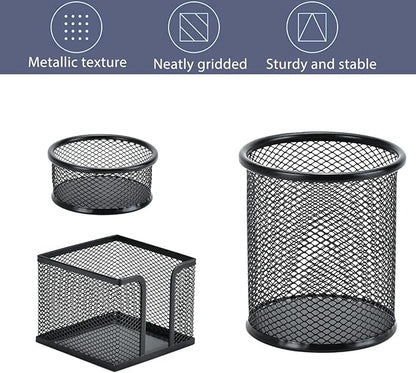 Pen Holder Desktop Pencil Organizer Metal Mesh Pen Cup Paper Clip Holder Memo Pad Holder Stationary Organizer for Desk 3 Pieces of a Set