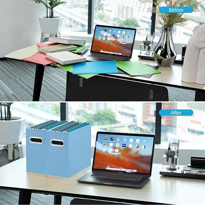 Oterri File Organizer, Small Storage Box, Cardboard File Folder Organizer, Collapsible File Box, Hanging File Organizer for Letter Size, Portable File Box with Handle, Only Box (Blue, 6 Packs)