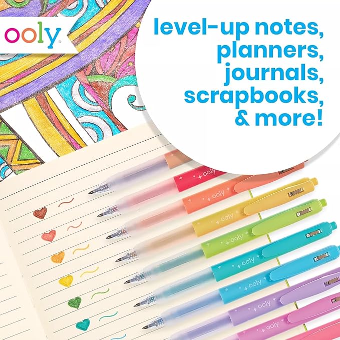 Ooly Oh My Glitter Gel Pens - Easter Activities for Kids, Set of 12 Cute School and Art Supplies for Girls, Planner Pen with Comfort Grip, Ideal Retractable Glitter Pens for Decorations & Office Use