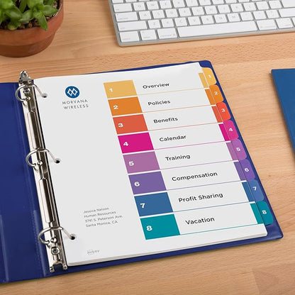 Avery 8 Tab Dividers for 3 Ring Binders, Customizable Table of Contents, Multicolor Tabs, 3 Sets (11071)