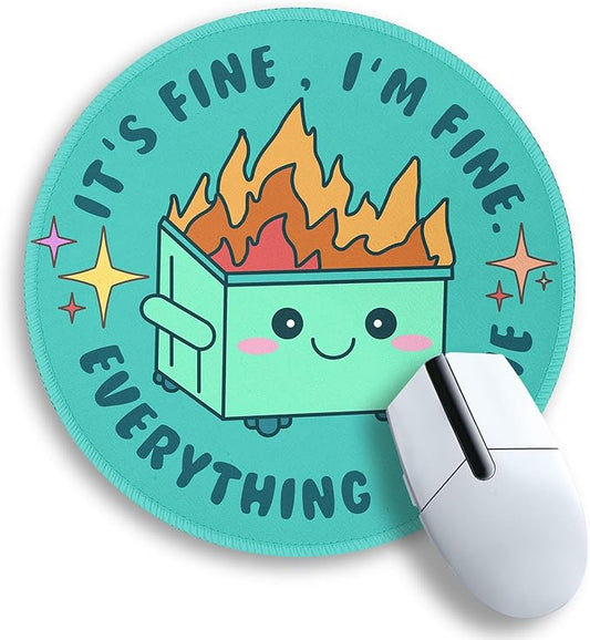 Gctriki Dumpster on Fire Mouse Pad for Desk, Funny Green Round Mousepad for Computer Laptop Gaming, Stitched Edge Non-Slip Rubber Base, Cute Home Office Desk Accessories Decor for Women