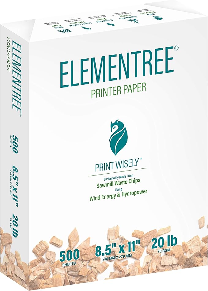 Elementree Sustainable Printer Paper Case, 8.5 x 11 White, 5 Reams, 2500 Sheets of 20lb Printing Paper, Made in the USA (00918C)