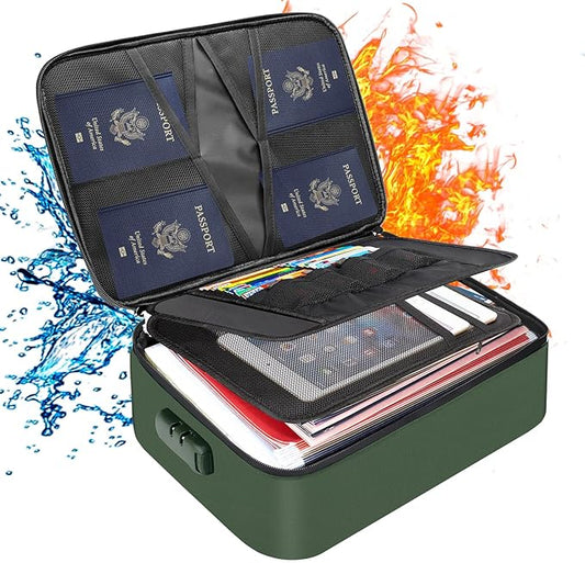 DocSafe File Organizer Bag with Lock,Fireproof Document Organizer Case with Water-Resistant Zipper,3-Layer Portable Travel Home Storage Safe Bag for Laptop,Files,Certificates,Gifts for Him,Green
