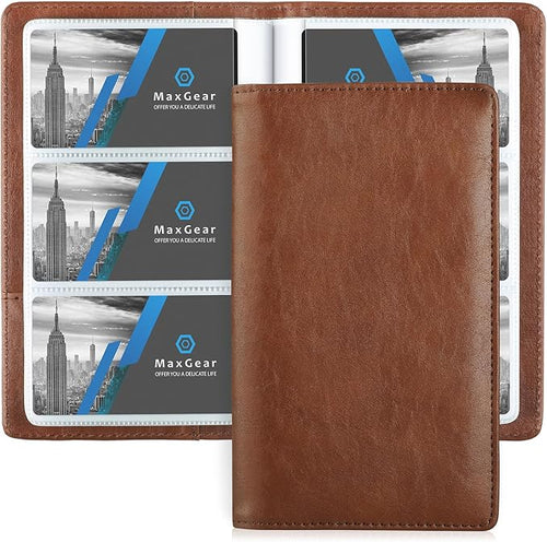 MaxGear Business Card Organizer, 240 Cards Book Portable Business Card Holder for Men & Women, Professional PU Credit Cards Binder File Storage, Coffee