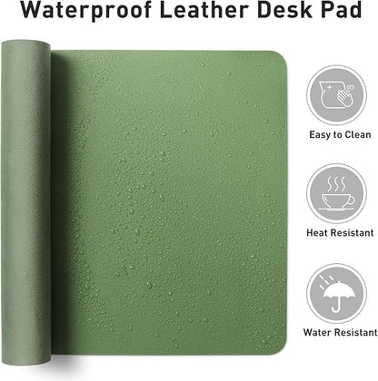 Aothia Leather Desk Pad Protector, Mouse Pad, Office Desk Mat, Non-Slip PU Leather Desk Blotter, Laptop Desk Pad, Waterproof Desk Writing Pad for Office and Home (31.5" x 15.7",Olive Green)