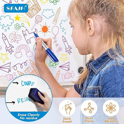 SFAIH Fine Tip Dry Erase Markers - 24 Pack 12 Assorted Color Whiteboard Erasable Markers Bulk for Kids Adults, Ideal for Classroom School Office Home Use on White Board, Non-Toxic Easy Clean