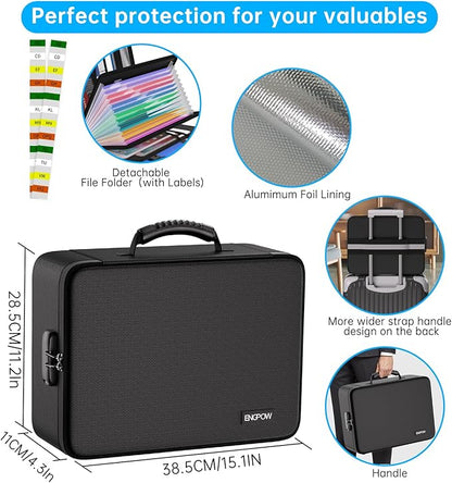 ENGPOW 5200℉ Fireproof File Organizer Bag with 13 Pocket Accordion File Folder,Document Organizer Box with Lock&Labels,Multi-Layer Portable Home Travel Safe Storage Box for Important Documents,Files