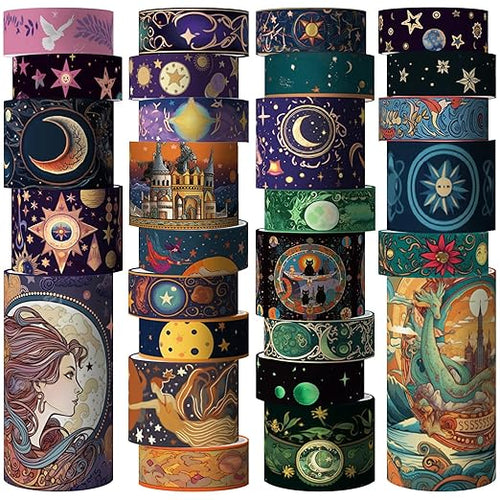 Washi Tape Set 29 Rolls, Magic Themed Decorative Paper Tapes for Journaling, Scrapbooking Supplies, Planners,DIY Crafts,Gift Wrapping