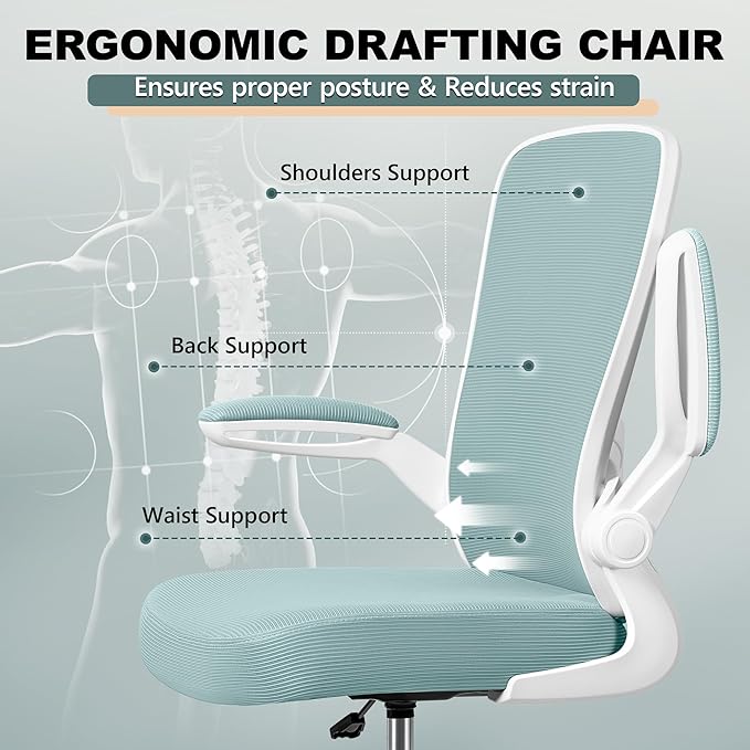 FelixKing Drafting Chair Ergonomic Tall Office Chair, Breathable Mesh Chair with Adjustable Footrest Ring Lumbar Support Flip-up Armrests, High Back Executive Comfy Task Computer Chair for Home Office