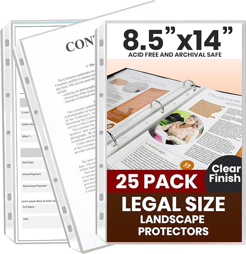 Performore 25 Pack of 8.5x14 Legal Size Heavyweight Long Clear Sheet Protectors, Plastic Legal Paper Sleeves, Clear Archival Quality for Binders Documents