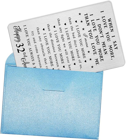 32nd Anniversary Wallet Card Gifts for Husband, 32 Year Anniversary Steel Gifts for Men, Happy 32nd Anniversary Romantic Gifts for Him