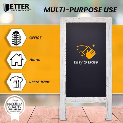 Better Office Products Magnetic A-Frame Chalkboard Sign, Extra Large 20" x 40", Standing Chalkboard Easel, with Chalk Marker + Chalk & Eraser, Sandwich Board Outdoor Sidewalk Sign,(Whitewash)