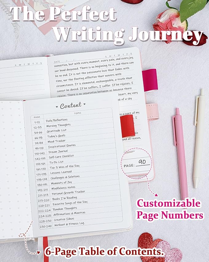 Journal for Women and Girls with Heart Buckle, 240 Pages Girls Diary Journal with Pen for Writing, Cute Daily Writing Journals for Women, B6 Pretty Journaling Hardcover Notebooks (Rose Pink)