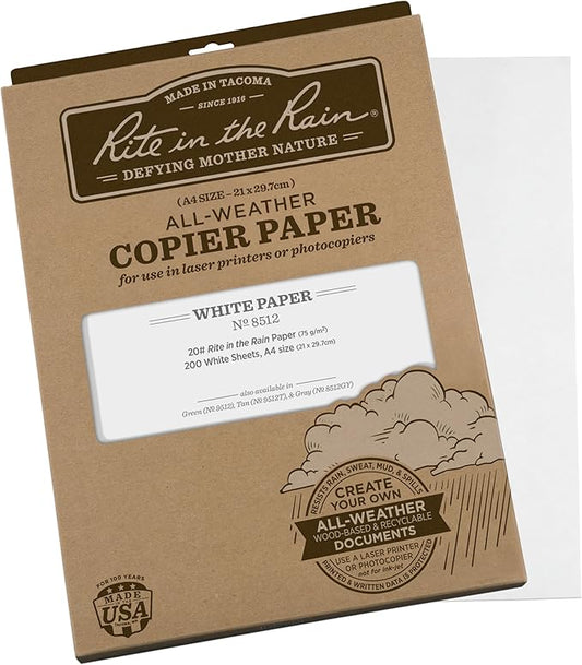Rite In The Rain Weatherproof Laser Printer Paper, A4 Paper Size 21 x 29.7cm, 20# White, 200 Sheet Pack (No. 8512)
