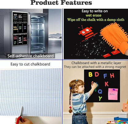 Magnetic Chalkboard Contact Paper 17.5" x 24" Self Adhesive Magnetic Wall Board Sticker with Liquid Chalk for Kids Black Chalk Board Wallpaper Roll Alternative Magnetic Blackboard Paint