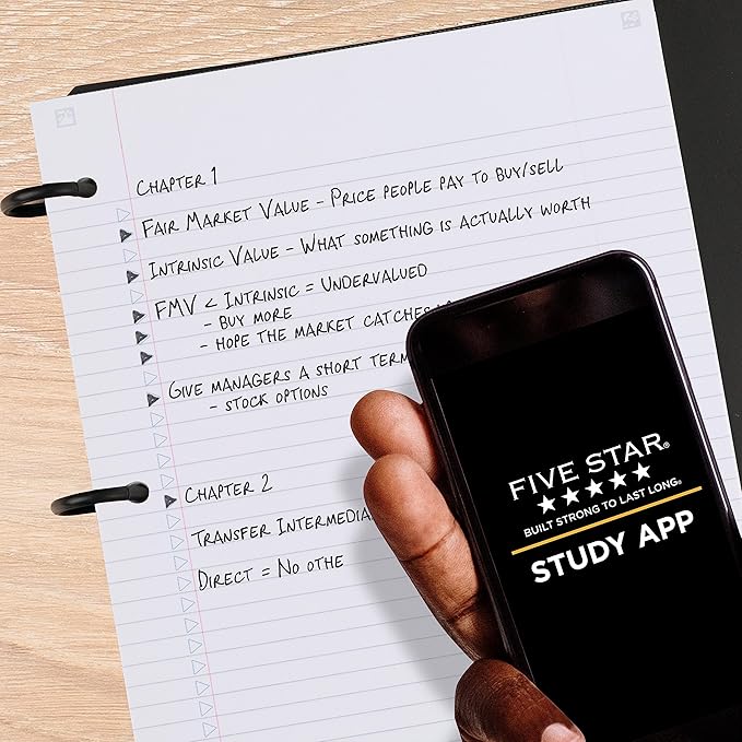 Five Star Flex Refillable Notebook + Study App, College Ruled Paper, 1-1/2 Inch TechLock Rings, Pockets, Tabs and Dividers, 300 Sheet Capacity, Red (29324AB2)