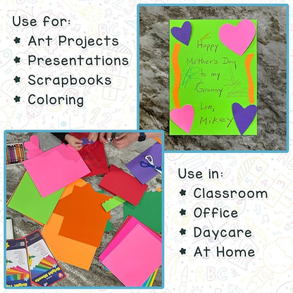 Hygloss Assorted Bright Colored Paper - 24 lb, 89 GSM, Acid-Free, Fade-Resistant, 8.5x11-Inch Letter Size Color Copy Paper, 144 Sheets, 12 Colors