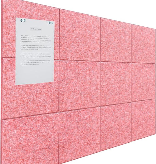 Large Cork Board Alternative - 12 Pack Felt Wall Tiles Office Decor Cork Board for Office, Cork Boards for Walls, Pink Bulletin Board Pin Board with Safe Adhesive for Office/Home/School