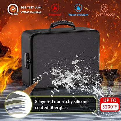 ENGPOW 5200℉ Fireproof File Organizer Bag with 13 Pocket Accordion File Folder,Document Organizer Box with Lock&Labels,Multi-Layer Portable Home Travel Safe Storage Box for Important Documents,Files