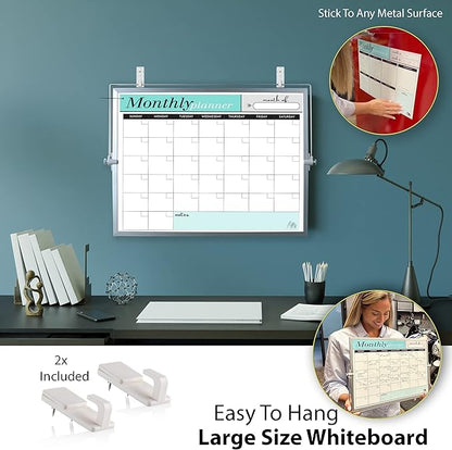 Weekly Dry Erase Board Black Frame, Desktop Calendar White Board with Weekly & Monthly Planners 12x16 inch, Magnetic to Do List with Stand, 6 Markers and Eraser. Whiteboard for Home and Office Desk