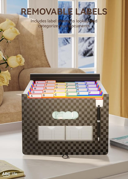 ABC life 26 Pockets Accordion File Organizer, Expanding File Folders, Portable Monthly Bill Receipt Organizer with Colorful A-Z Tabs, Desktop Folders Letter A4 Paper Document Storage for Home Office