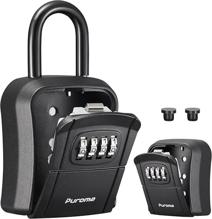 Puroma Key Lock Box, Portable Combination Lockbox Wall-Mounted Key Storage Box for House Keys, Resettable Code Safe Security Lock Box for Home, Office, Apartment Spare Key Storage (1 Pack, Pure Black)
